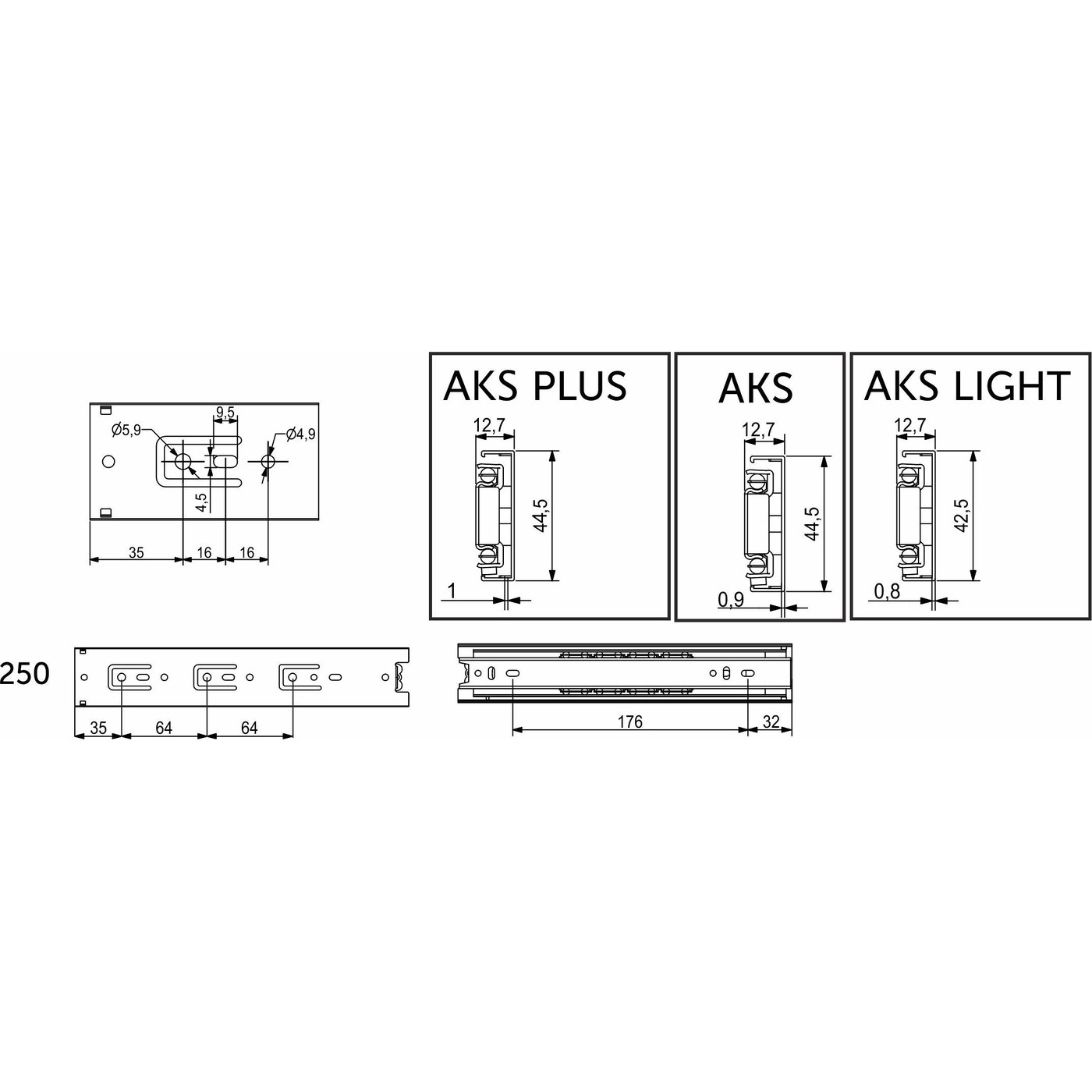 Направляющая шариковая h45 L-250 (аналог 22995) AKS 22294