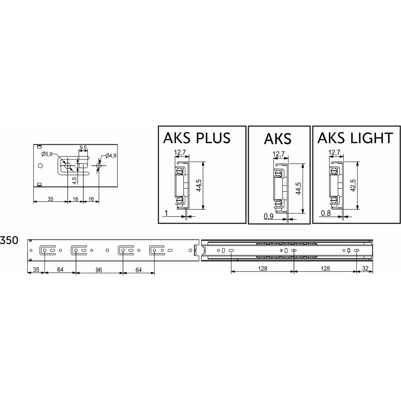 Направляющая шариковая h45 L-350 (аналог 22997) AKS 22014