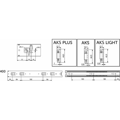 Направляющая шариковая h45 L-400 (аналог 22999) AKS 22010