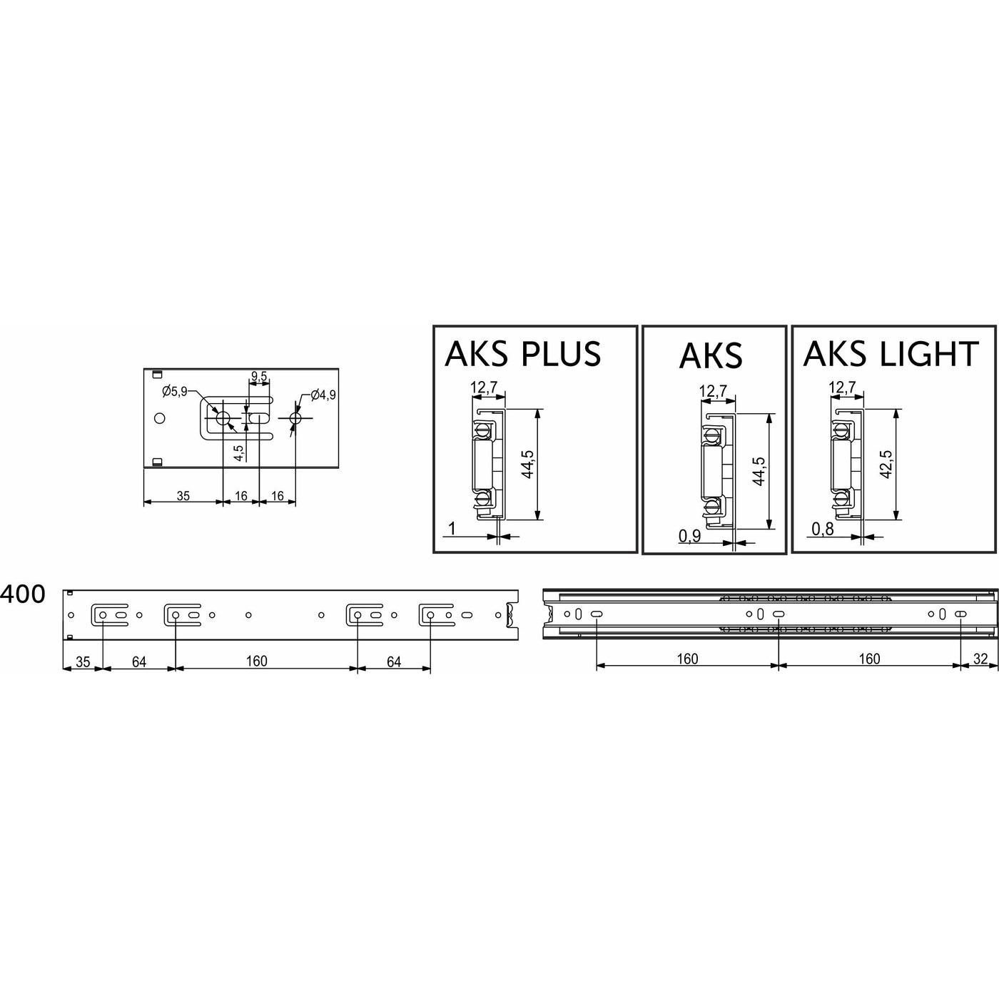 Направляющая шариковая h45 L-400 (аналог 22999) AKS 22010