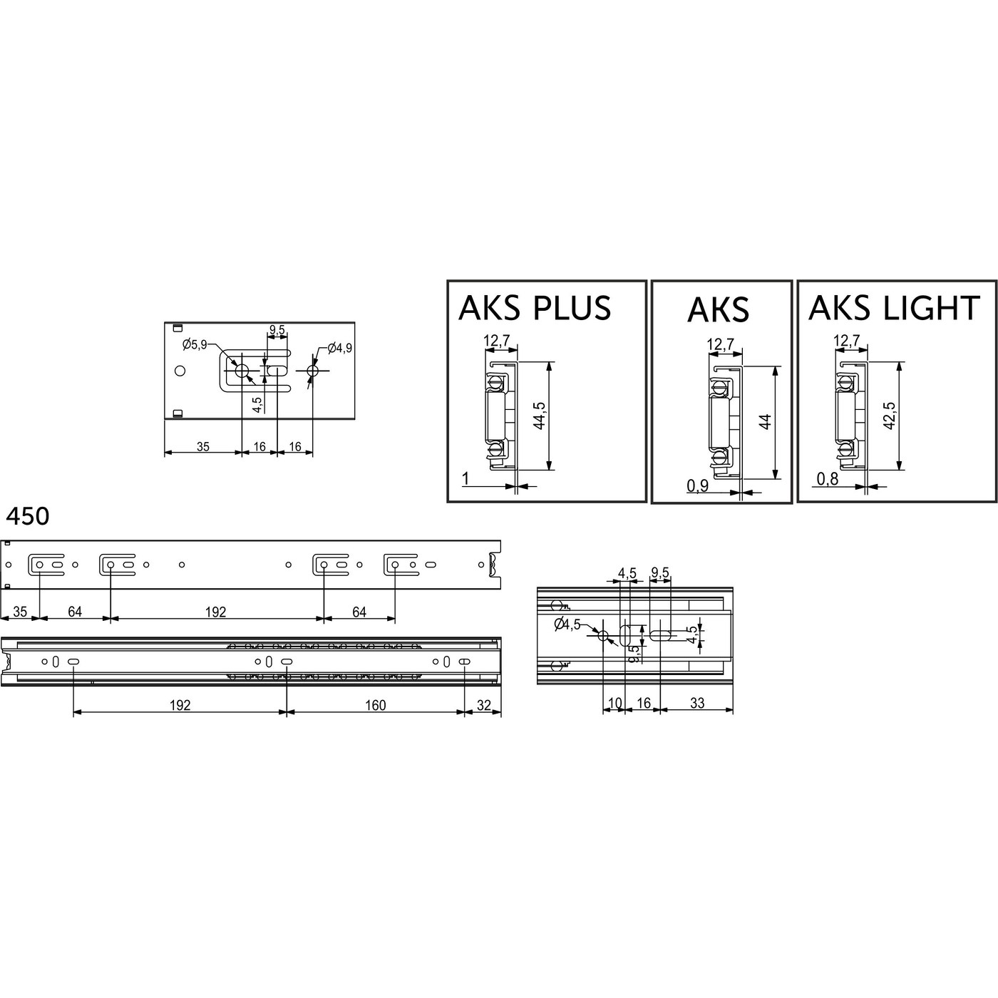 Направляющая шариковая h45 L-450 AKS PLUS 38035