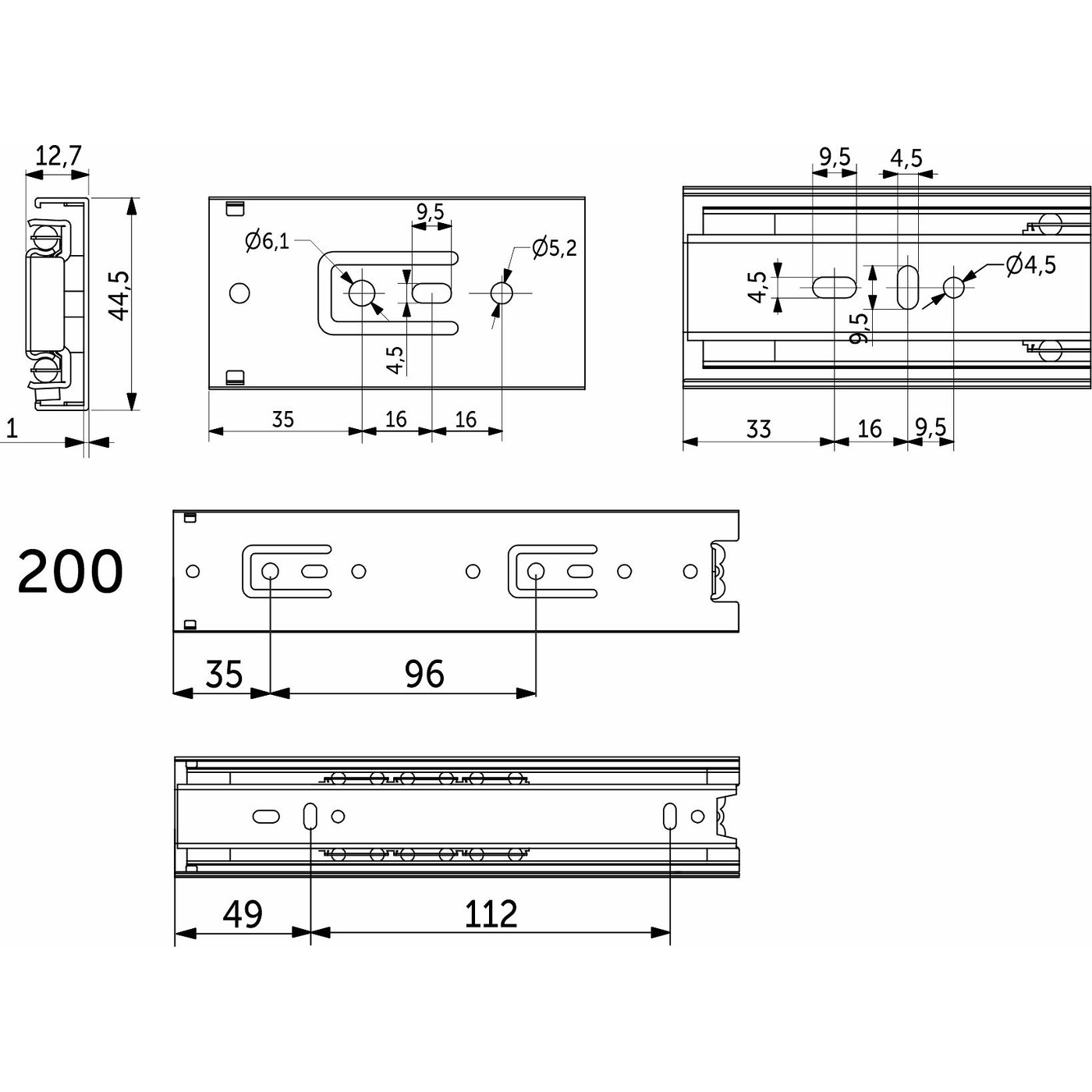 Направляющая шариковая h45 L-200 PRIME by AKS 116095