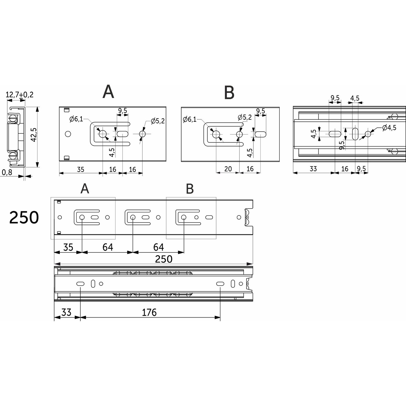Направляющая шариковая h42 L-250 GRIDLI 106666