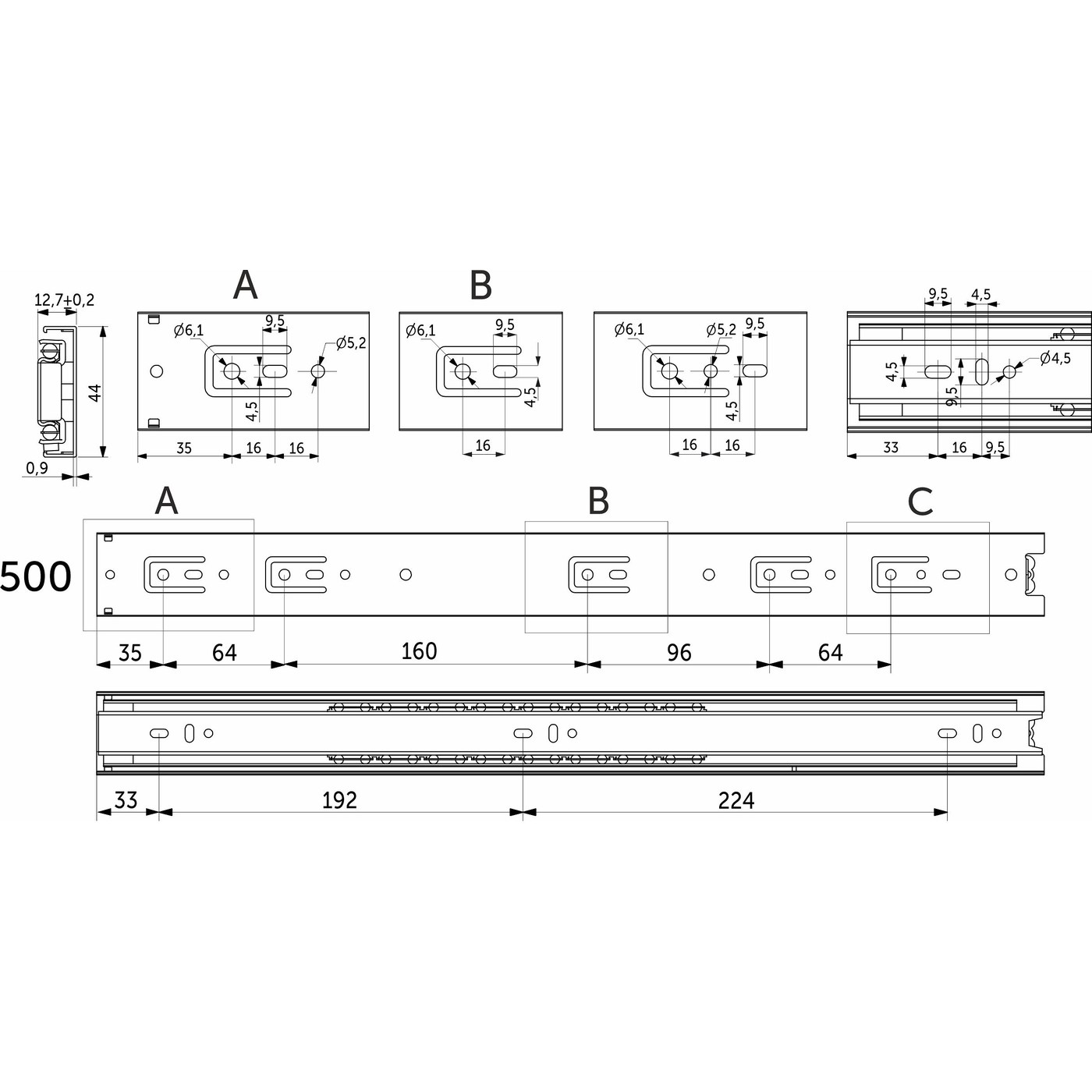 Направляющая шариковая h42 L-550 GRIDLI 112765