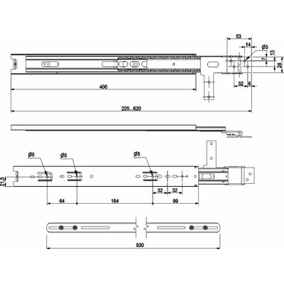 Направляющая шариковая h45 L-400 крепление к зеркалу AKS 43033
