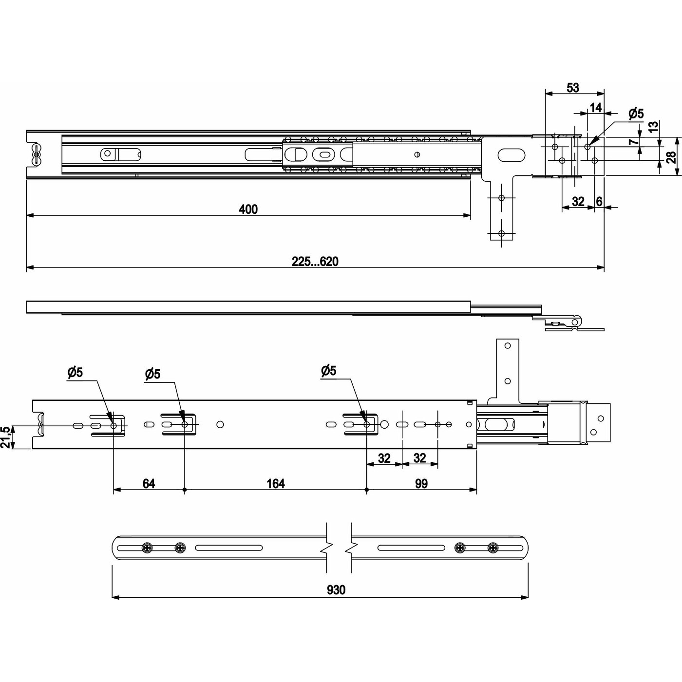 Направляющая шариковая h45 L-400 крепление к зеркалу AKS 43033