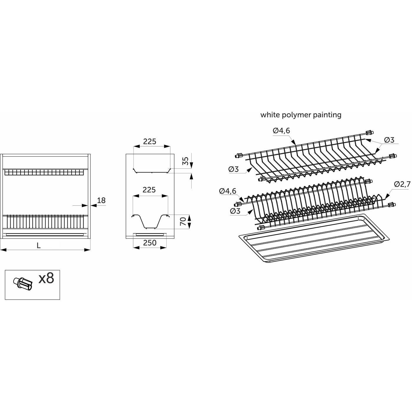 Направляющие шариковые узкие МФ L500*35 полного выдвижения