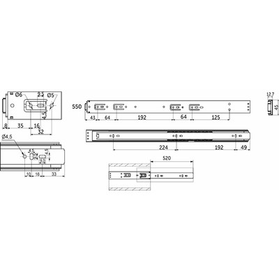 Направляющая шариковая h45 L-550 Push-to-open AKS PLUS 69565