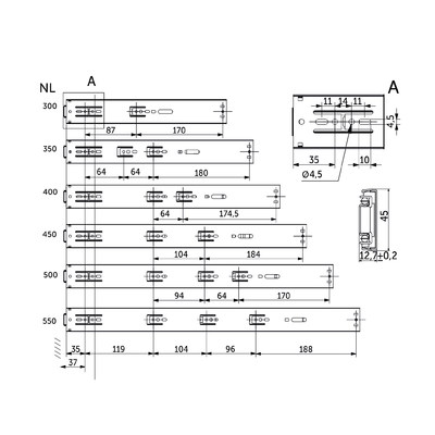 Направляющая шариковая h45 SMART Push-to-open с системой плавного закрывания L-500 AKS 80551