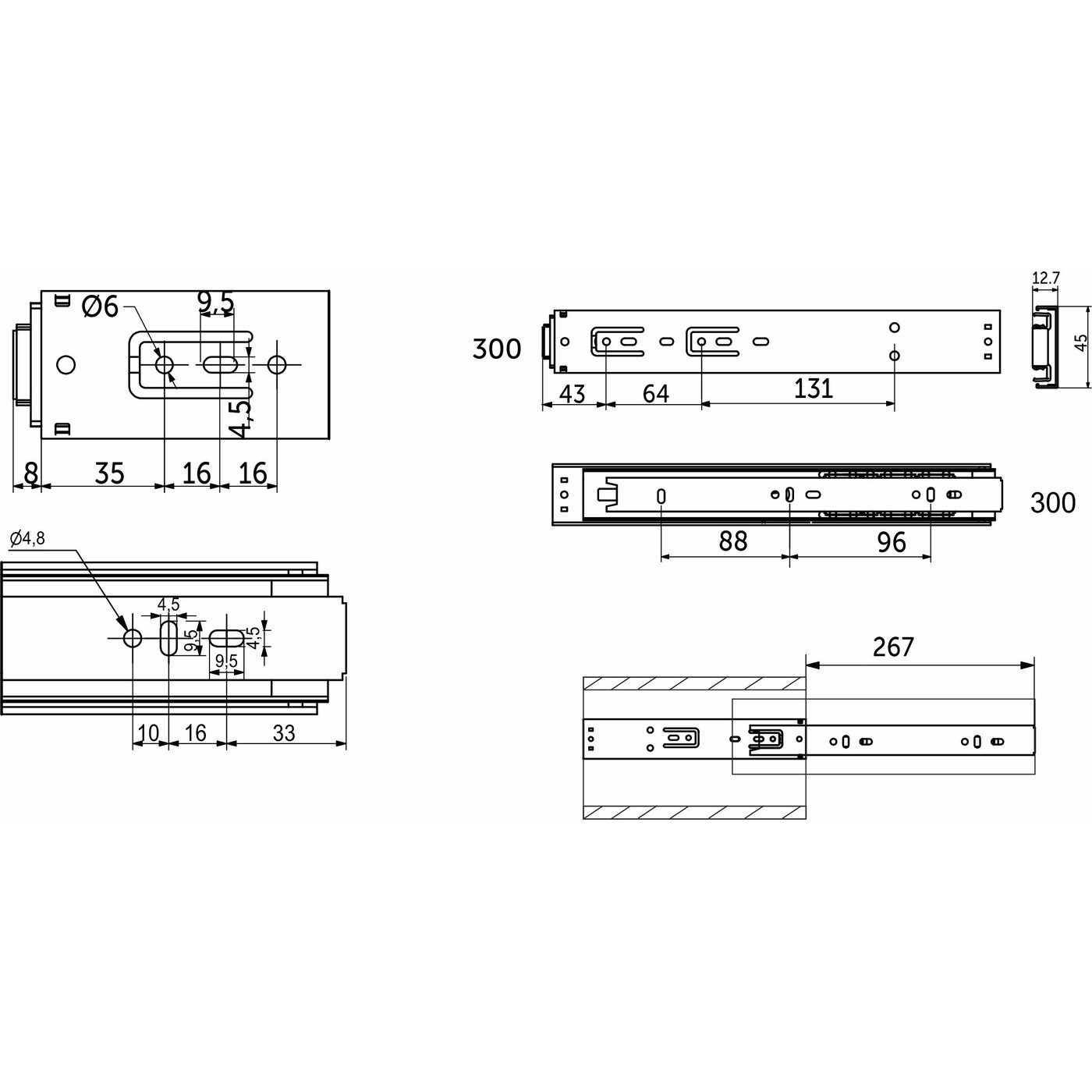 Направляющая шариковая h45 Push-to-open L-300 AKS PRIME (старый арт.39198) 114788