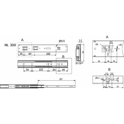 Направляющая шариковая h45 L-300 с доводчиком AKS PLUS 89851