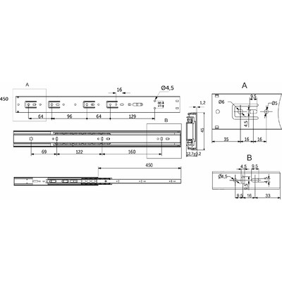Направляющая шариковая h45 L-450 с доводч. AKS PLUS 89854 (новый код 114796)