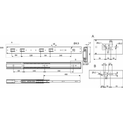 Направляющая шариковая h45 L-500 с доводчиком AKS PLUS 89855 (новый код 114797)