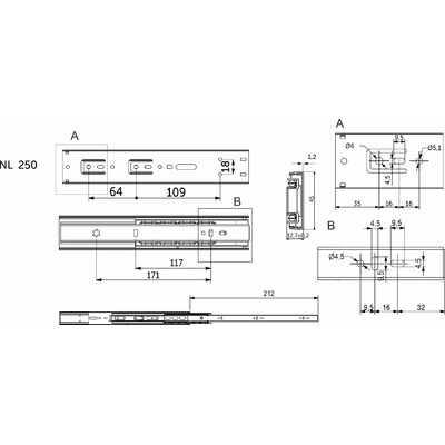Направляющая шариковая h45 L-250 с доводчиком AKS PLUS 114792 (старый код 89850)