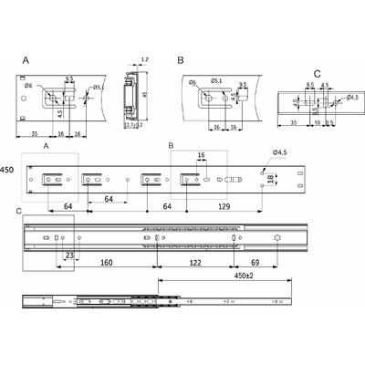 Направляющая шариковая h45 L-450 с доводч. SOFT CLOSE PRIME by AKS 114796 (стар.код 89854)