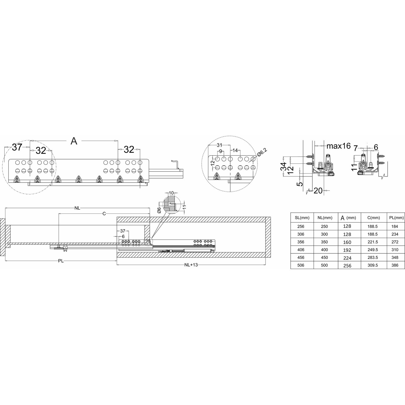 Направляющая Q Type SOFT CLOSE скрыт. монтаж L-450, 3/4, левая+правая AKS 95125