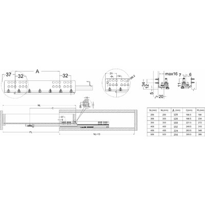 Направляющая Q Type SOFT CLOSE скрыт. монтаж L-300, 3/4, левая+правая AKS 92280