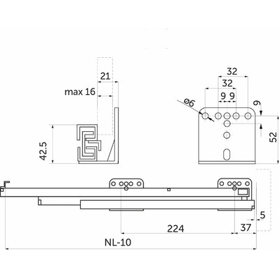Направл. скрытого монтажа L-550 плавн. закр., до 45кг, уп.12шт Slimbox AKS 66924 (нов.арт.113652)