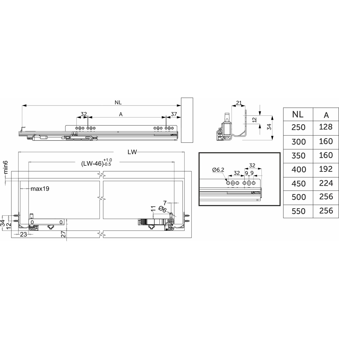 Направляющая скрытого монтажа L-500 с доводчиком ДСП16-18mm с замками компл. левая+правая AKS 87896