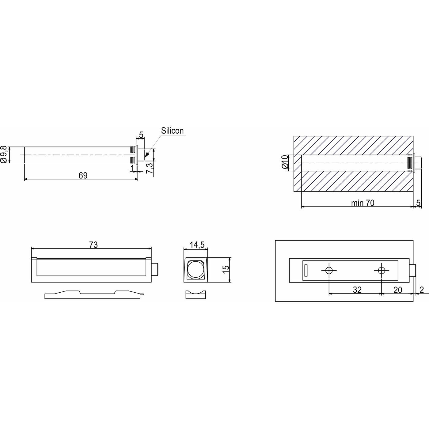 Механизм Tip on с резиновым  наконечником, серый AKS 82723