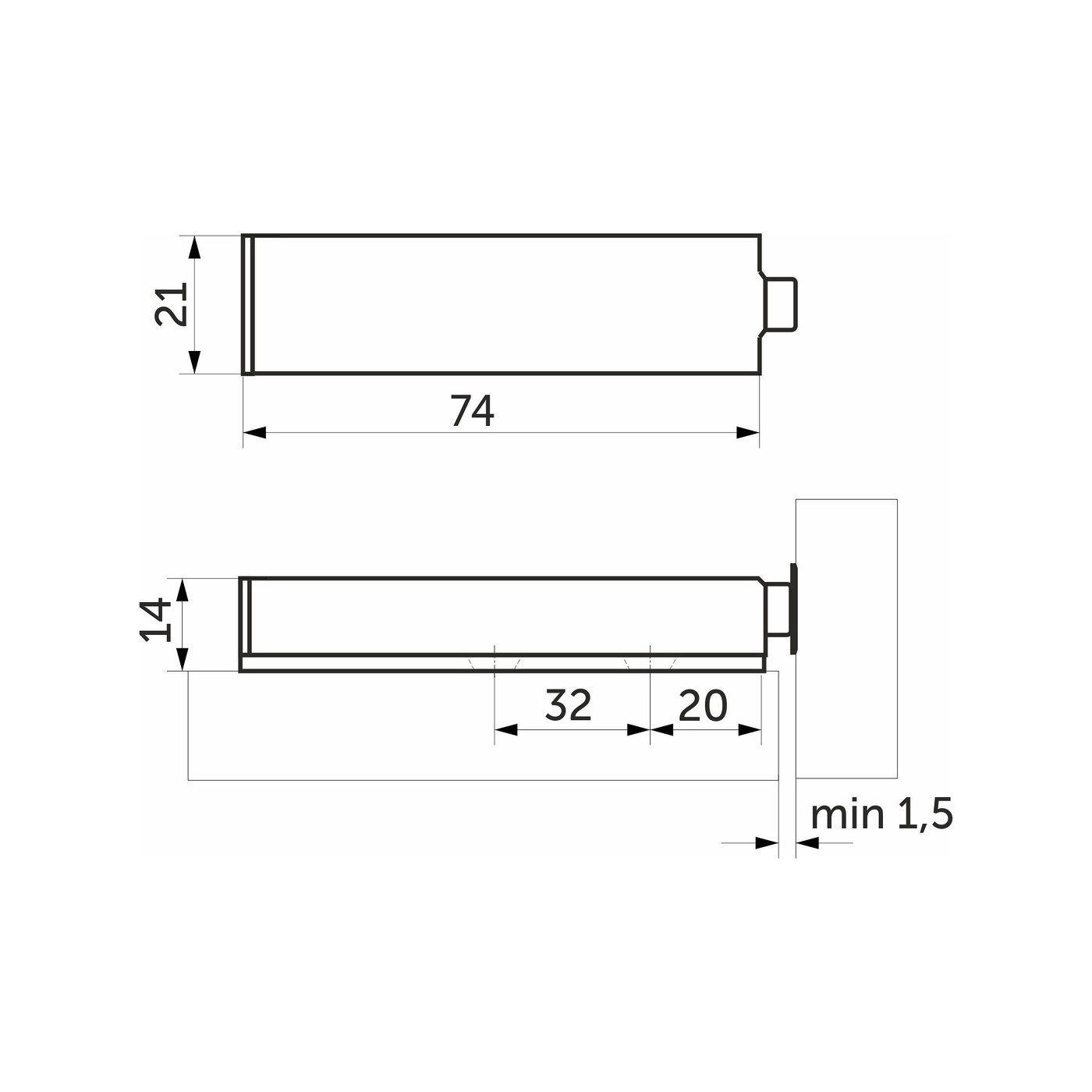 Толкатель push-to-open в металлическом корпусе, магнит. наконечник AKS 74055