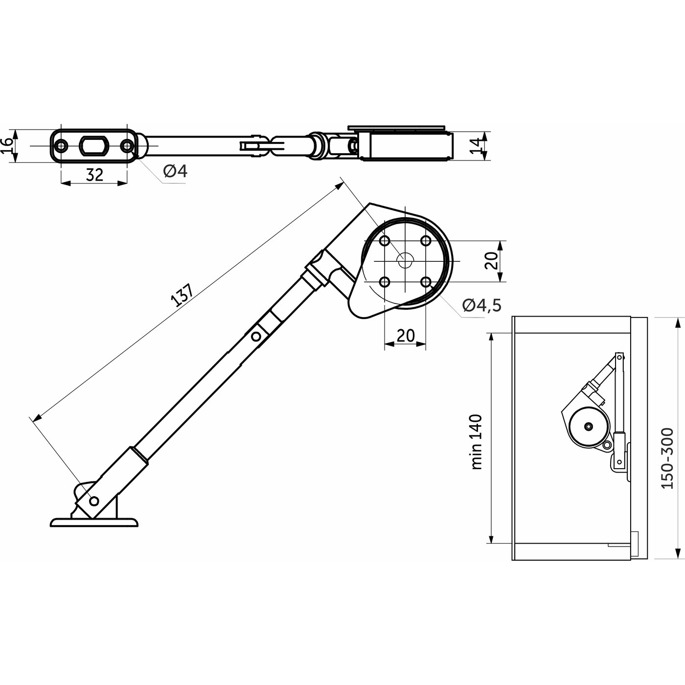 Подъемный механизм барный нижний мини SMART LIFT AKS 91225