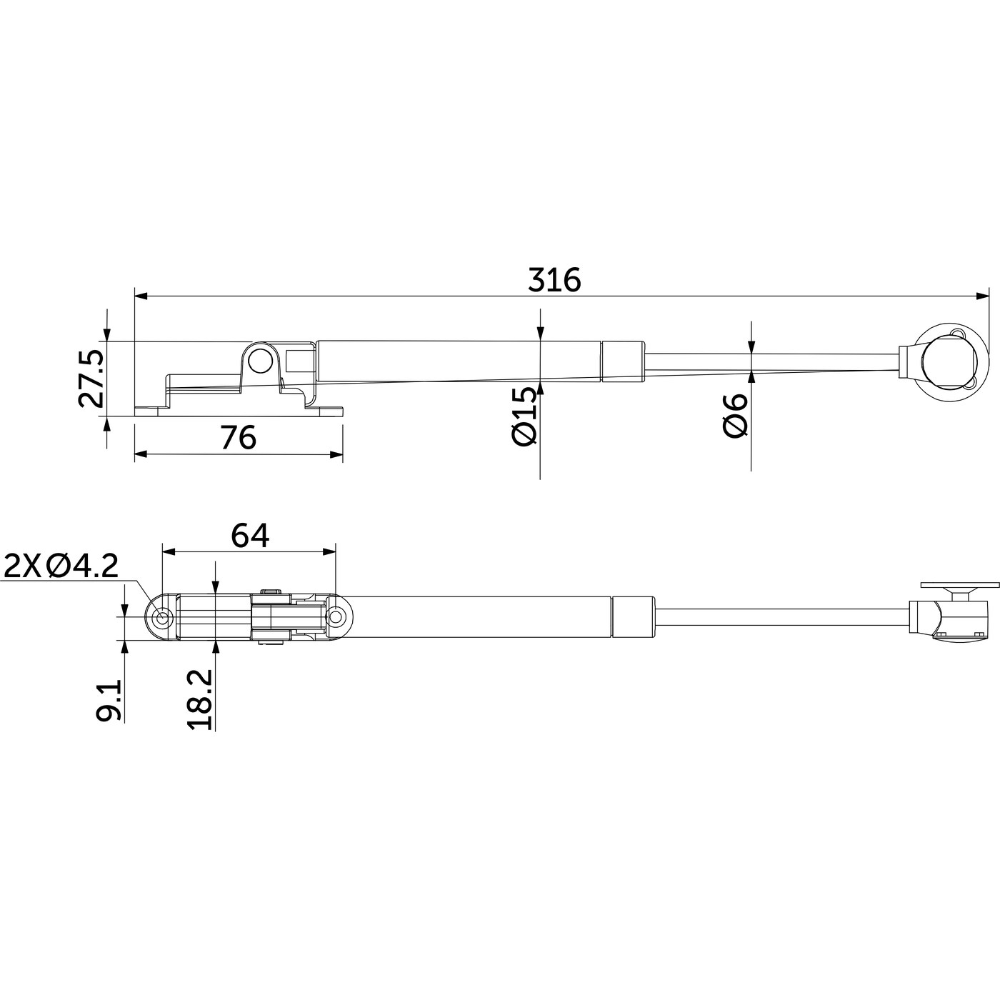 Подъемник газовый верхний 100N с доводчиком и фиксацией в положении белый AKS 73082