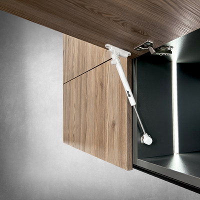 Подъемник газовый верхний 100N с доводчиком и фиксацией в положении белый AKS 73082