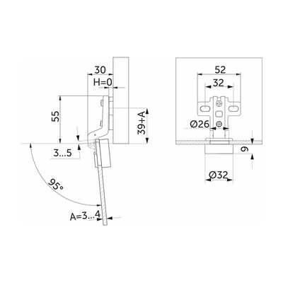 Петля для стекл. двери внутр. 07 с крепл. h0 без еврошурупа загл. хром AKS 39200