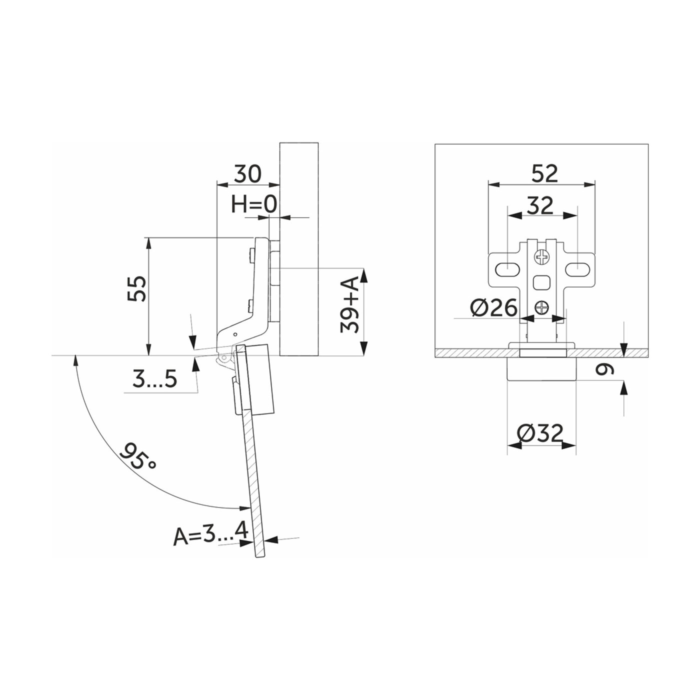 Петля для стекл. двери внутр. 07 с крепл. h0 без еврошурупа загл. хром AKS 39200