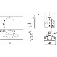 Петля вкладная 07 H3 с 3D-регулировкой, с доводчиком, с накладками, clipon AKS PLUS 91835