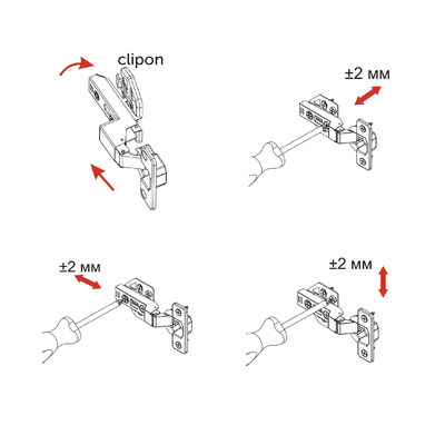 Петля вкладная 07 H3 с 3D-регулировкой, с доводчиком, с накладками, clipon AKS PLUS 91835