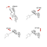 Петля вкладная 07 H3 с 3D-регулировкой, с доводчиком, с накладками, clipon AKS PLUS 91835