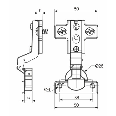 Петля вкладная мини 07  h0, с еврошурупом  AKS  44761