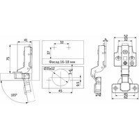 Петля вкладная 07 с доводчиком 45мм h0 clip-on 3D рег-ка к-т заглушек с саморезами AKS PRIME 104943