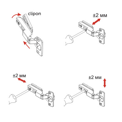 Петля вкладная 07 с доводчиком 45мм h0 clip-on УЗКАЯ 3D рег. к-т заглушек+сам,черная AKS PLUS 80557