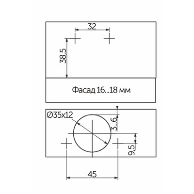 Петля вкладная 07 с доводчиком 45мм h0 clip-on, саморезы, заглушки AKS PLUS 54113