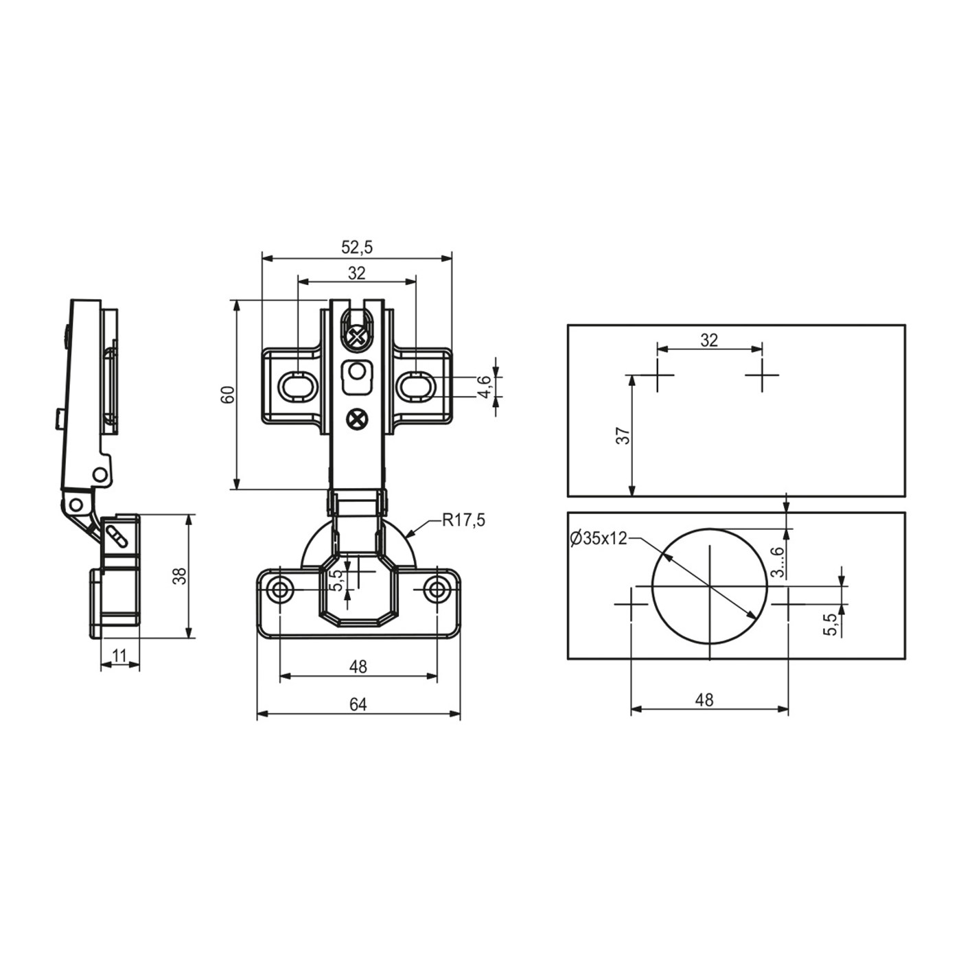Петля накладная 09, 48мм  h2  52гр AKS LIGHT  54705 (250) старый арт.