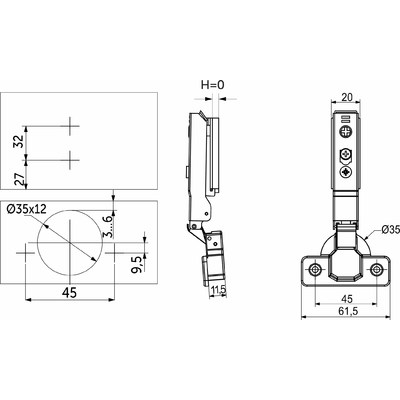 Петля накладная 09, 45 мм H0 3D BLACK узкая планка (накладка+шурупы) AKS PLUS 80554