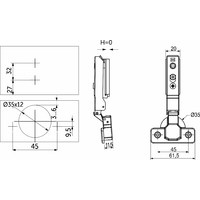 Петля накладная 09, 45 мм H0 3D BLACK узкая планка (накладка+шурупы) AKS PLUS 80554