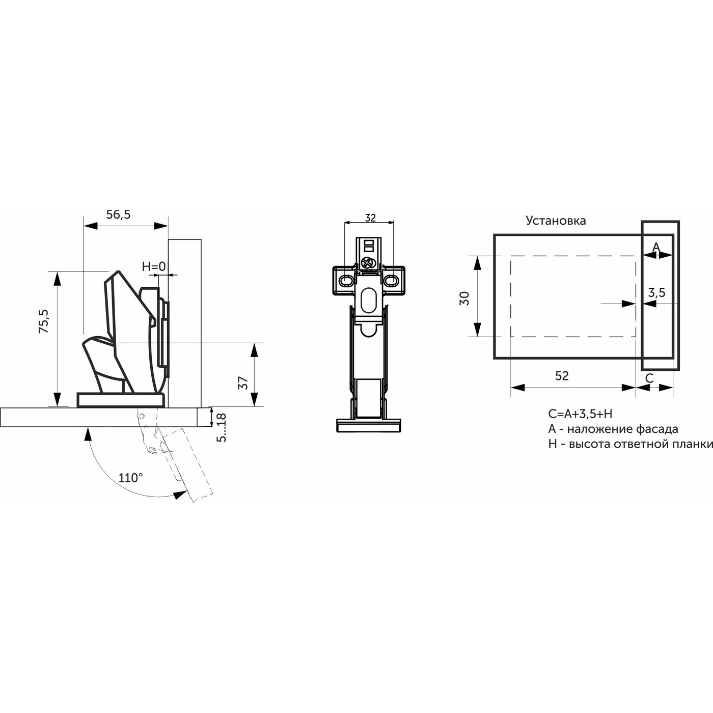 Петля 2D чашка под клей гидр. наклад. 09 с креплен. H0 AKS PLUS 80583