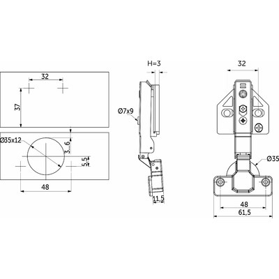 Петля накладная 09 48мм h3 с 3D-регулировкой, с доводчиком, с накладками, clipon AKS PLUS 91834