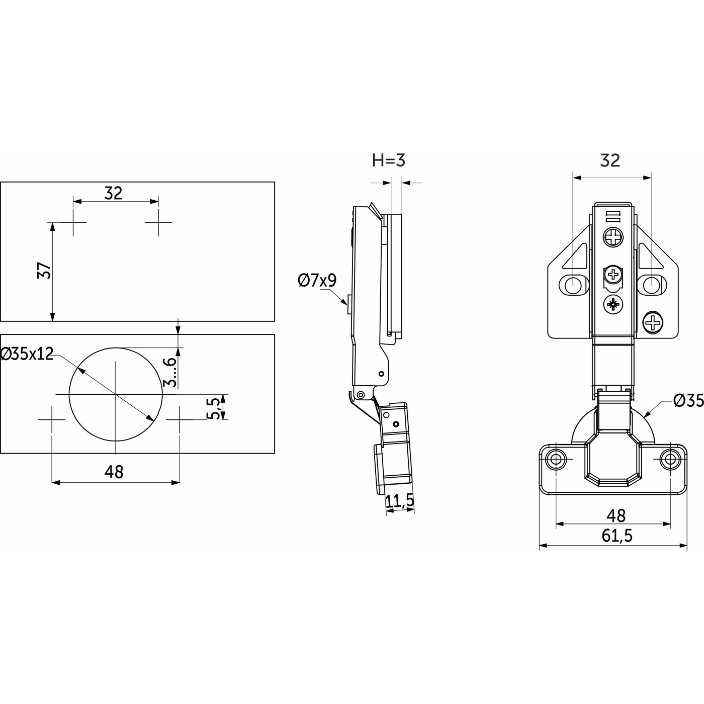 Петля накладная 09 48мм h3 с 3D-регулировкой, с доводчиком, с накладками, clipon AKS PLUS 91834