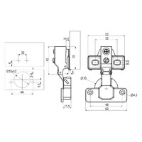 Петля накладная 09 с доводчиком 48мм, планка h2, с коротким плечом б/еврошурупа AKS 84806