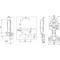 Петля накладная 09 с доводчиком 45мм h0 clipon 3D рег,комплект заглушек с саморезам AKS PRIME 104936