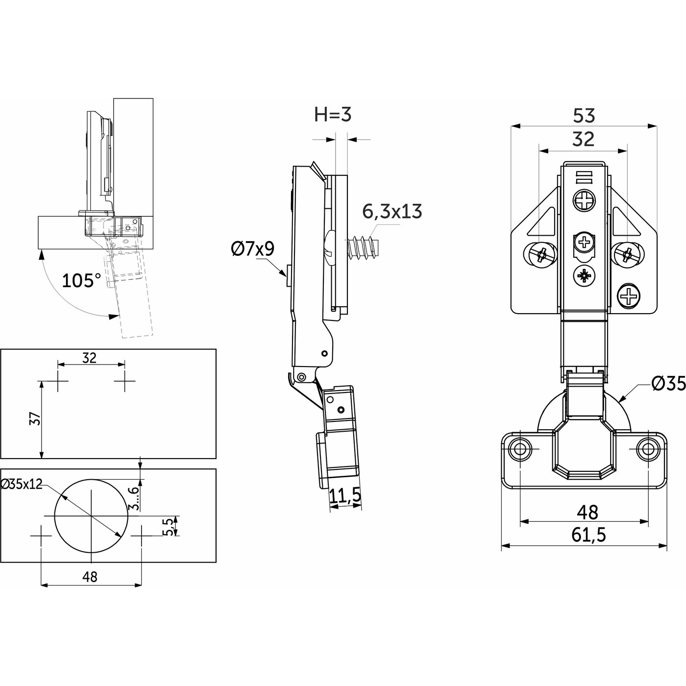 Петля накладная 09 48мм h3 с 3D, с доводчиком, с накладками, clipon AKS PLUS 104660 (нов.арт.113400)