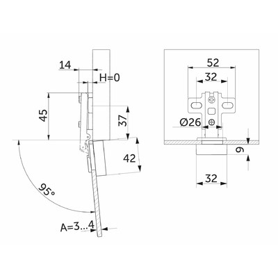 Петля накладная 09 для стекла без доводчика h0 slide-on овальна заглушка хром б/еврошурупа AKS 45802