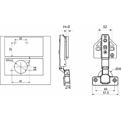 Петля накладная 09 с доводчиком 45м h0 3D заглушки, шурупы в комплекте, clipon AKS PLUS 89949