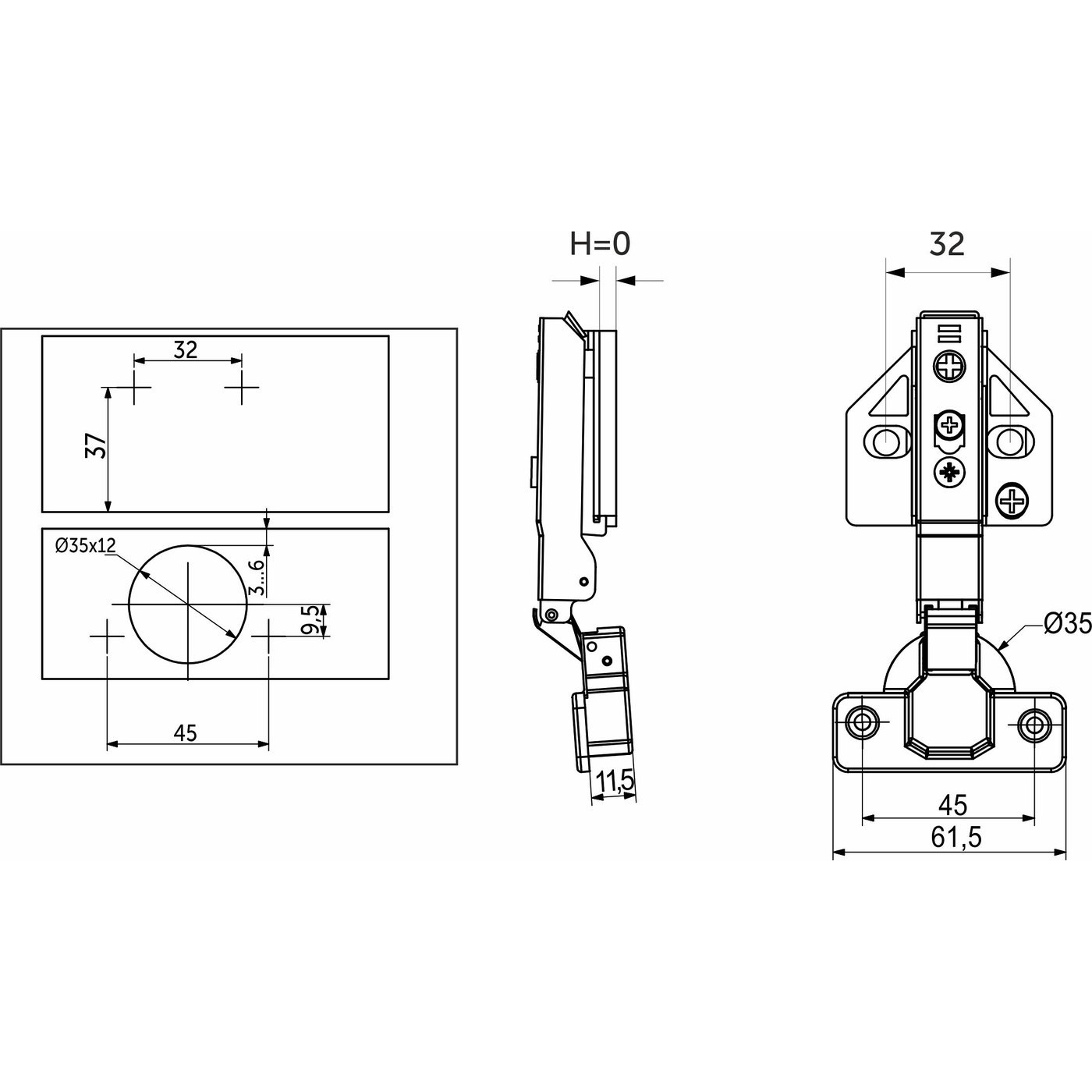 Петля накладная 09 с доводчиком 45м h0 3D заглушки, шурупы в комплекте, clipon AKS PLUS 89949