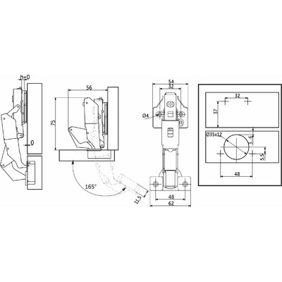 Петля накладная 09 с довод 165гр-сов 48мм h0 3D (саморезы,заглушки) 0-е вхождение clip-on AKS 111858
